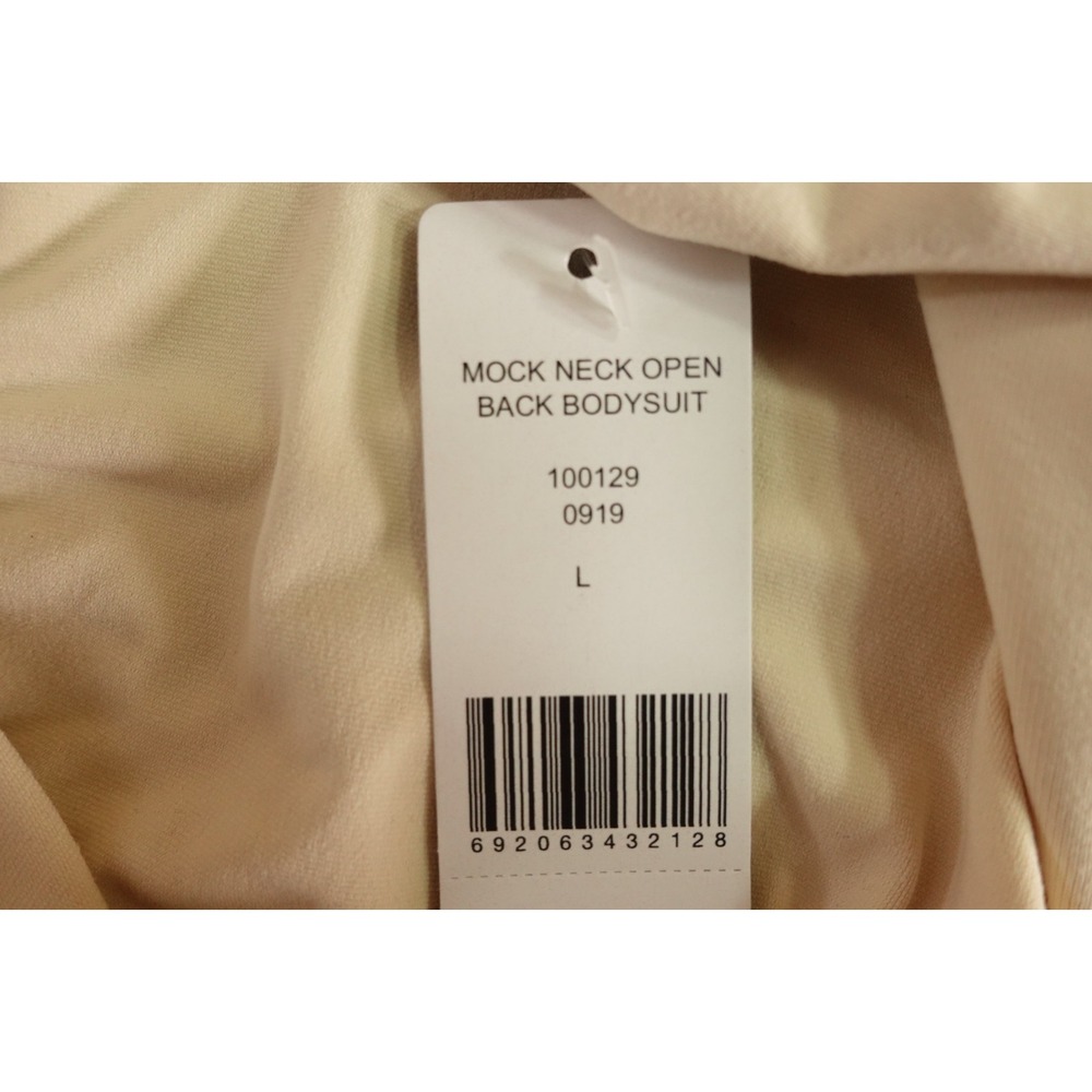 Bebe Womens Large Cream Stretch Open Back Mock Neck Long Sleeve Bodysuit Top NWT - Picture 4 of 12